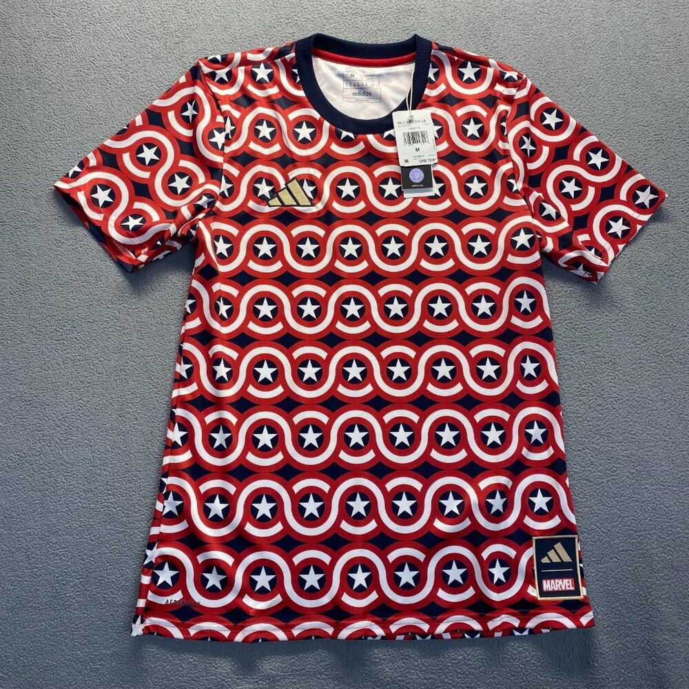 Adidas Marvel‎ Captain America Shirt Size M Slim Fit Red White & Blue mens NEW - Picture 13 of 16